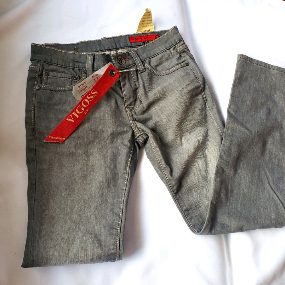Vigoss Skinny Jeans Distressed Pockets Sz 3/4 Gray